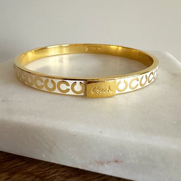 Coach Gold and White Monogram Bangle Bracelet with Crystals - Picture 5 of 9